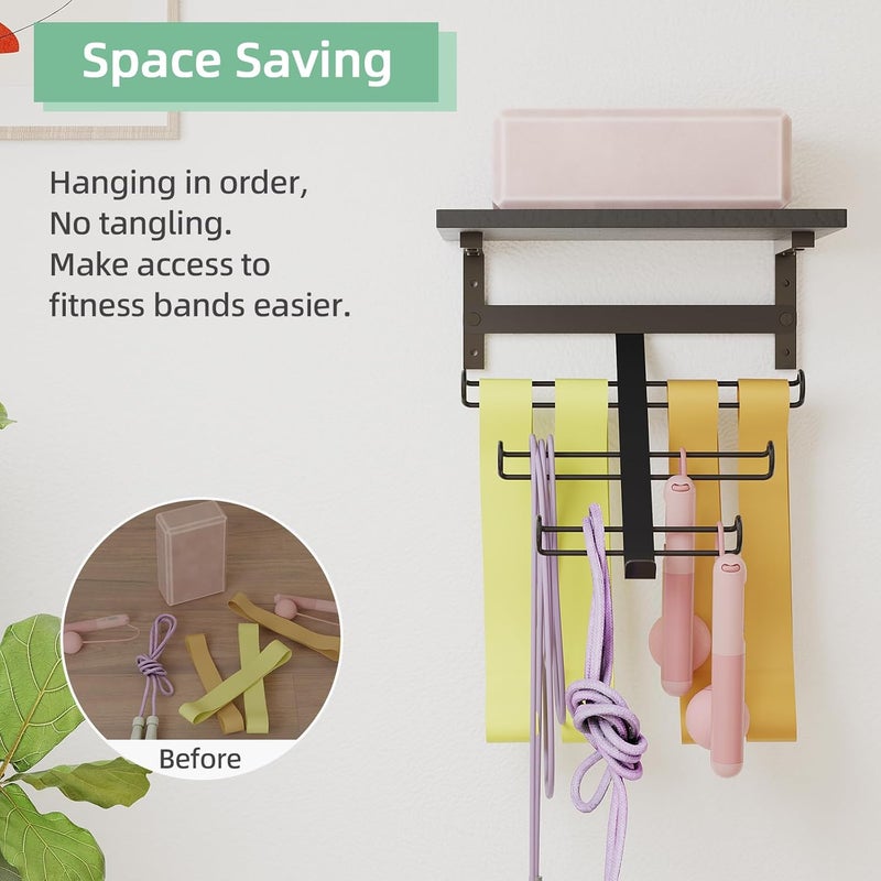 TJMOREE Resistance Rack Band Storage Hanger with Shelf Gym Equipment Organizer, Storage Rack for Home Gym,Black - Image 4